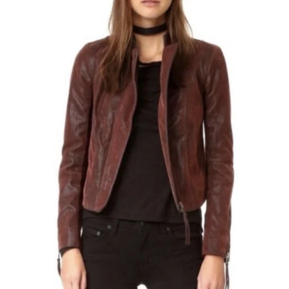 Free People Vegan Suede Zip Moto Jacket in Burgundy - Picture 2 of 8